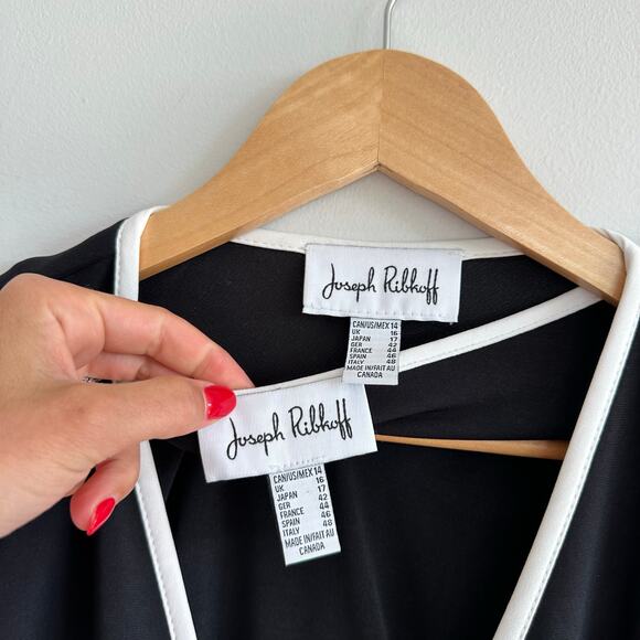 Joseph Ribkoff Ruffles 3/4 Sleeve Tie-Up Front Jacket Top Set Black 14 - Picture 9 of 16